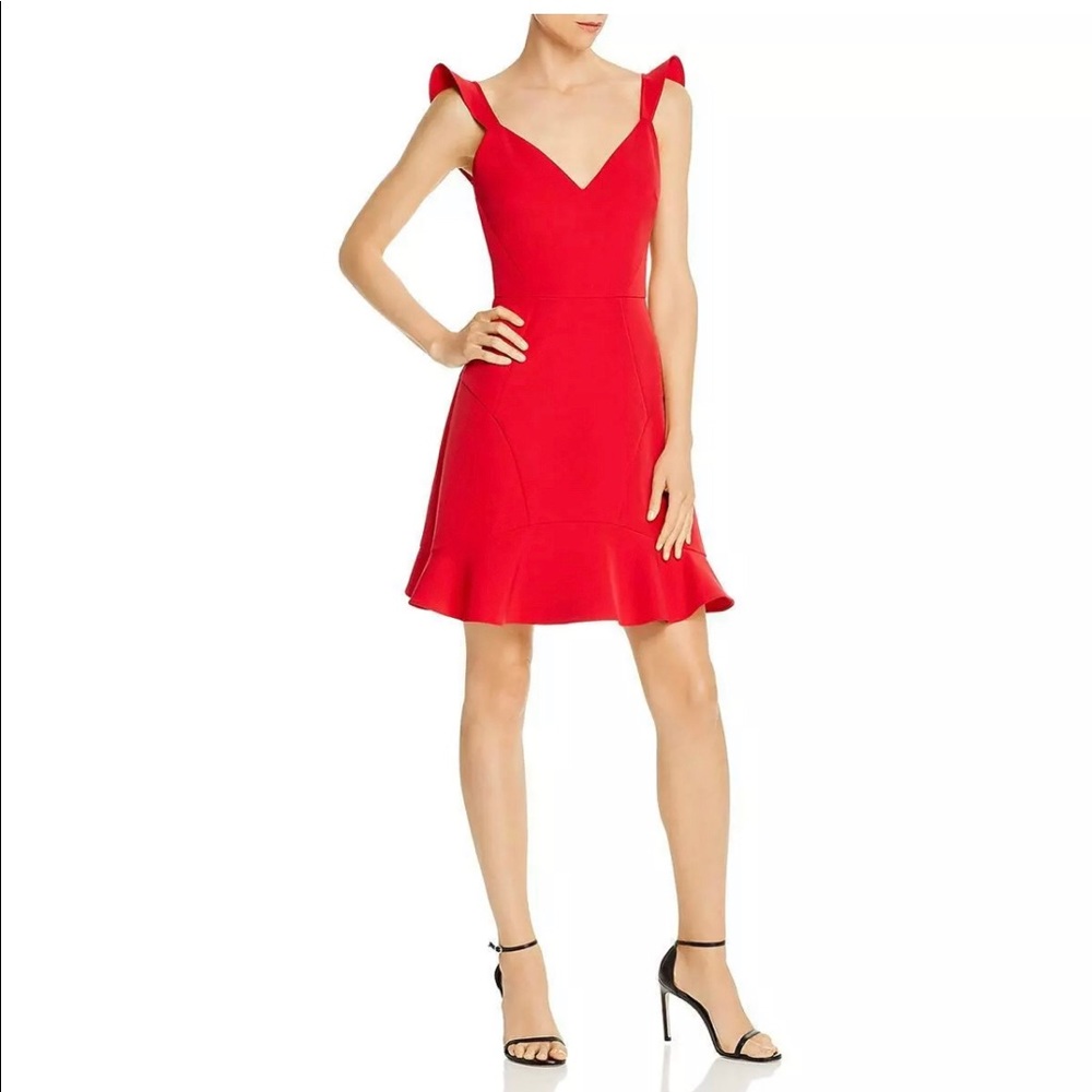 Aidan by Aidan Mattox Womens V Neck Ruffled Crepe Cocktail Dress